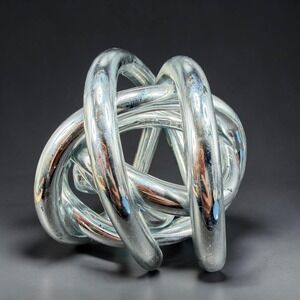 Modern Silver Glass Infinity Knot Sculpture Abstract Decorative Object Metallic